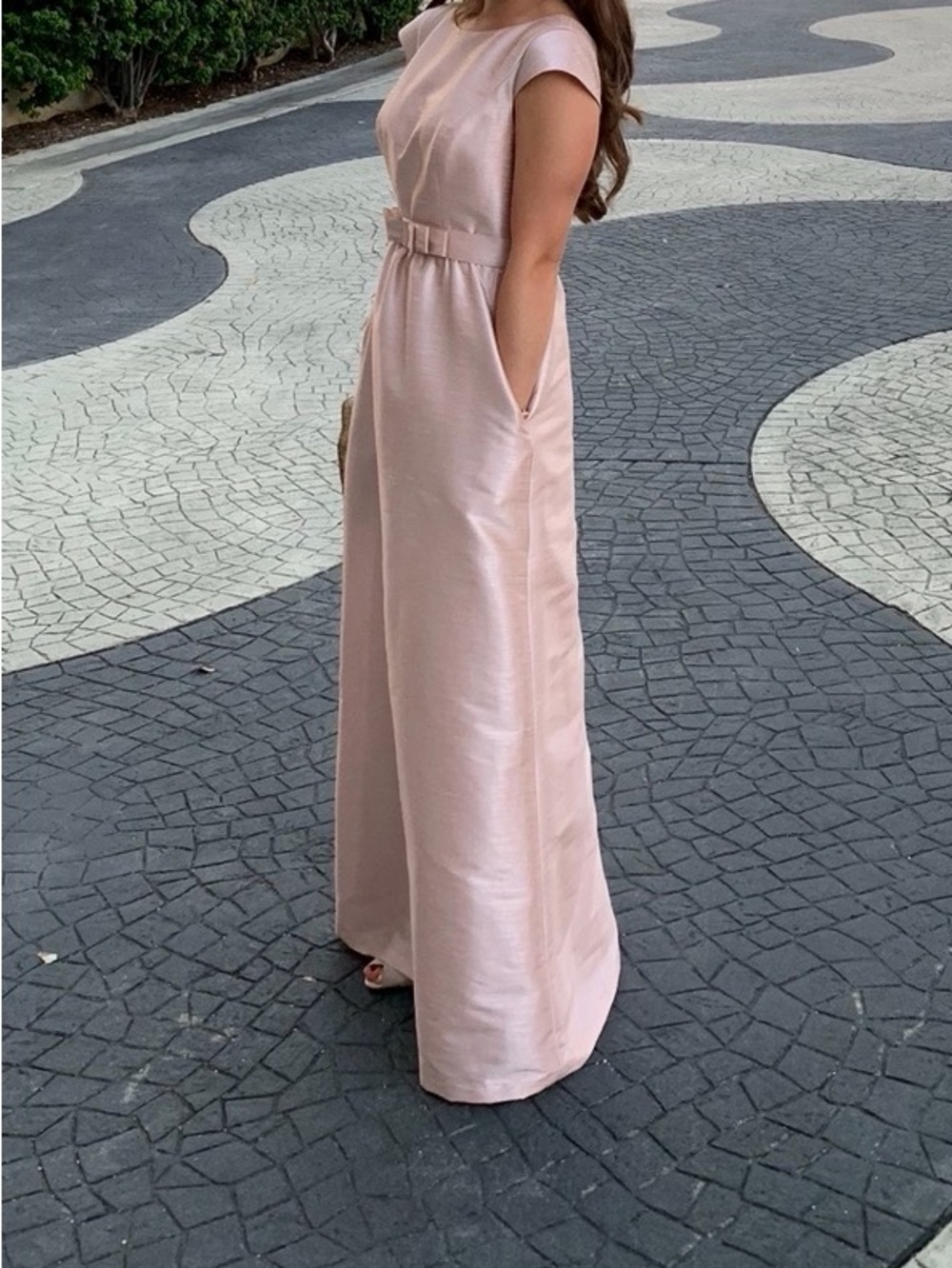 ALFRED SUNG Blush Pink Belted Maxi Dress